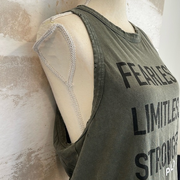 Peloton “Fearless Limitless Stronger” distressed army green tank top - Picture 2 of 4